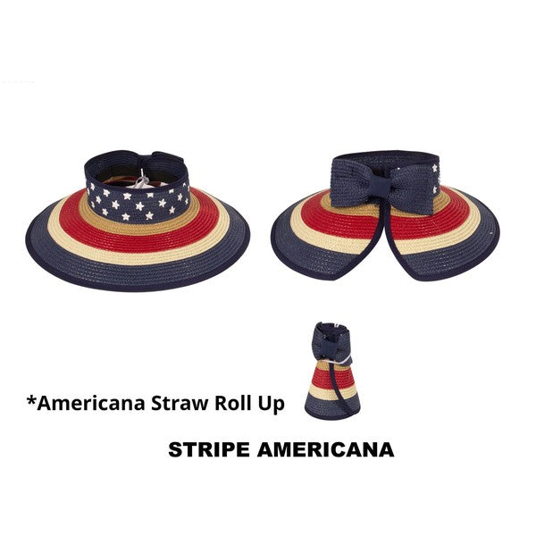 Patriotic Roll Up Straw Sun Hat