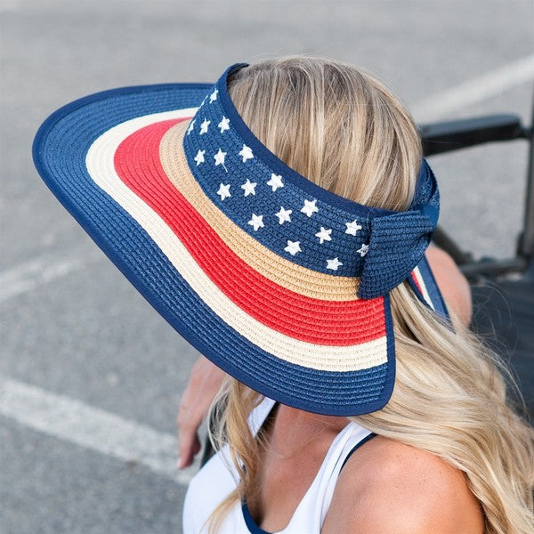 Patriotic Roll Up Straw Sun Hat