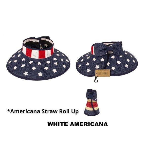 Patriotic Roll Up Straw Sun Hat