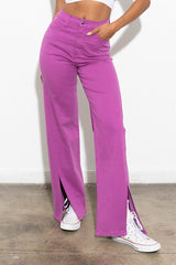 Front Slit Wide Leg Tencel Pants