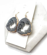 Grey Gray Agate Slice Resin Statement Earrings