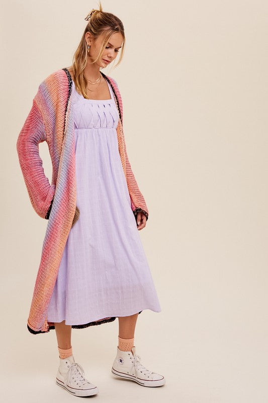 Multi Color Gradation Long Knit Open Cardigan