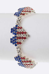 USA Flag Rhinestone Heart Cuff Bracelet