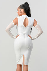 White Chic Contour Cold-Shoulder Midi Dress