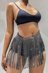 Rhinestone Slash Fringe Belt