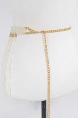 Fringe Pearl Statement Chain Belt