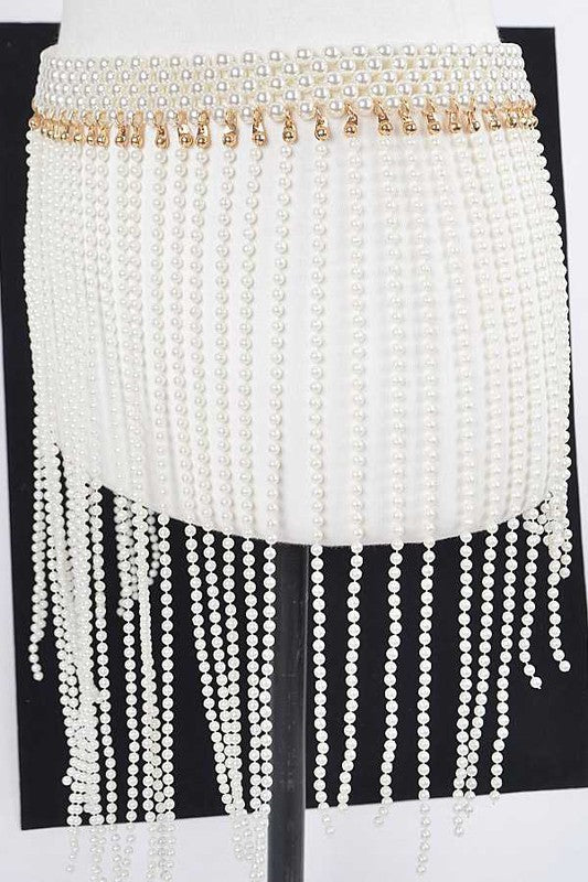 Fringe Pearl Statement Chain Belt