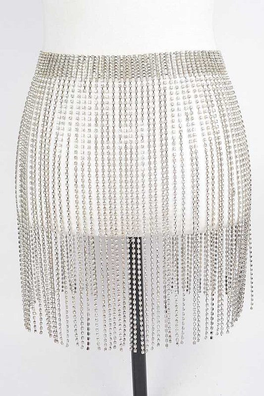 Fringe Rhinestone Buckle Chain Belt