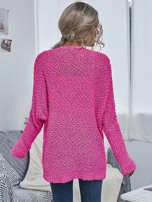 HotPink Knit Open Cardigan With Pockets