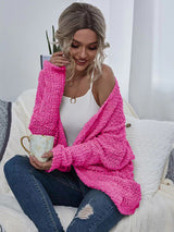 HotPink Knit Open Cardigan With Pockets