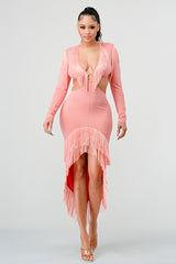 Pink Tassel Bodycon Dress