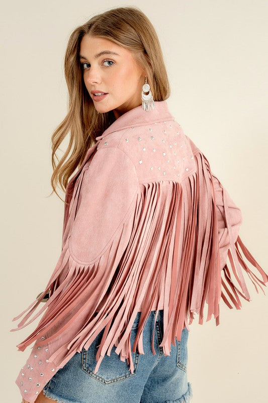 Studded Fringe Open Western Jacket