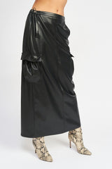 LEATHER CARGO MAXI SKIRT