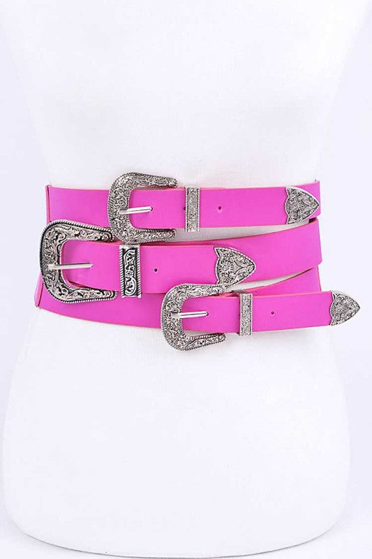 Triple Buckle Elastic Wide Belt