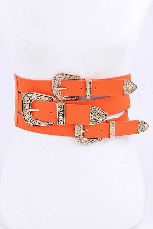 Triple Buckle Elastic Wide Belt