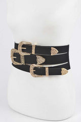 Triple Buckle Elastic Wide Belt