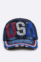 Crystal USA Embelished Fashion Denim Cap