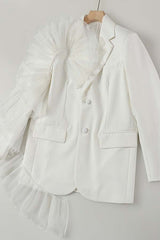 White Tulle Flower Detail Blazer