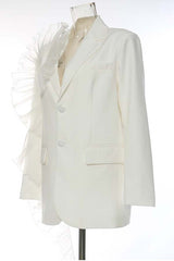 White Tulle Flower Detail Blazer