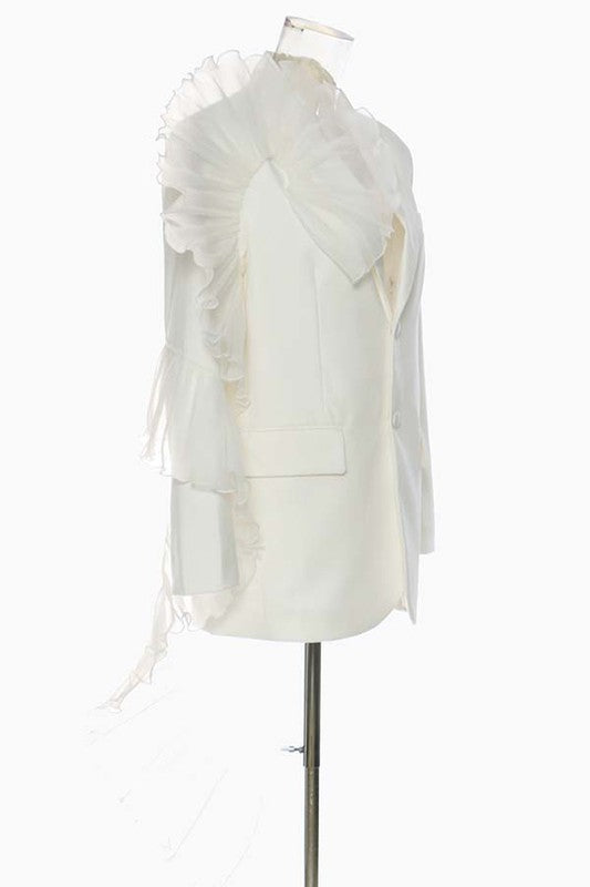 White Tulle Flower Detail Blazer