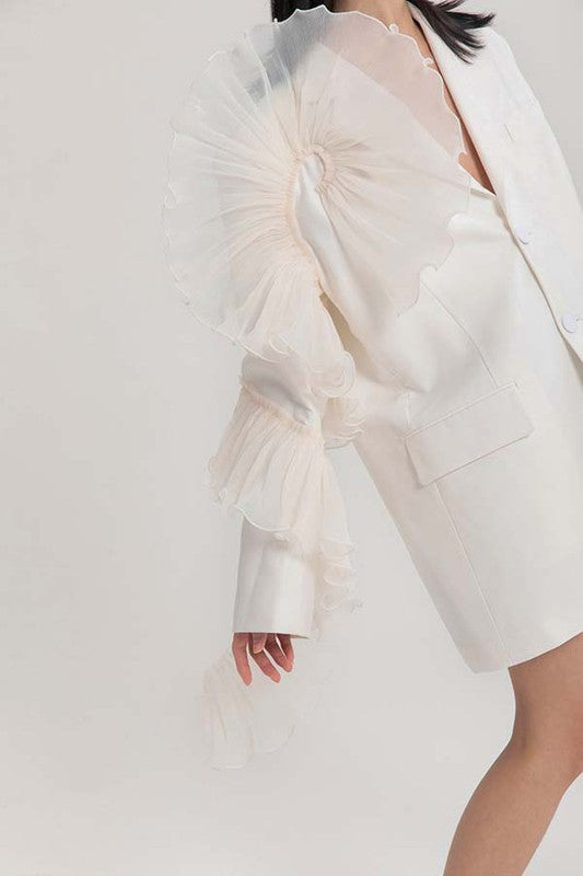 White Tulle Flower Detail Blazer