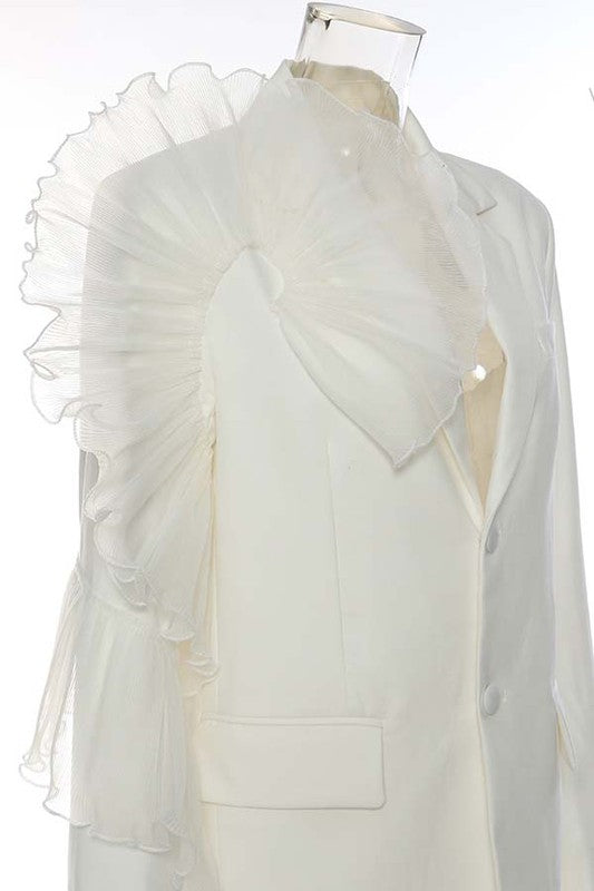 White Tulle Flower Detail Blazer