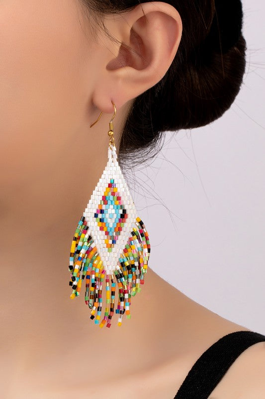 Boho seed bead tassel earrings