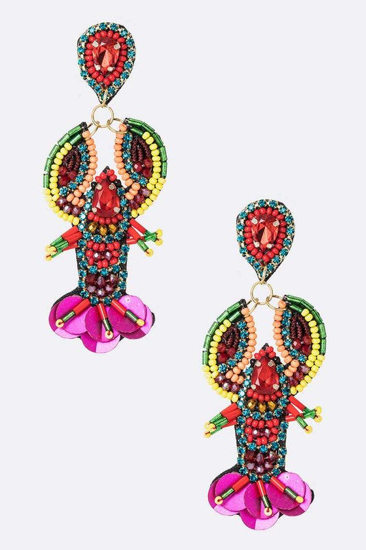 Crystal Beading Crawfish Iconic Earrings