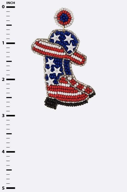 USA Flag Beaded Boots And Hat Earrings