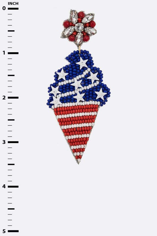 USA Flag Beaded Ice Cream Cone Earrings