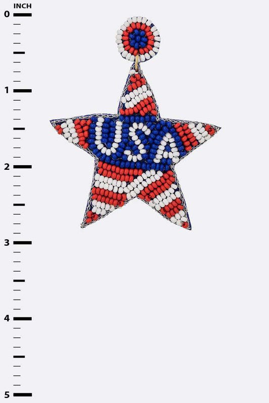 USA Flag Star Iconic Beaded Earrings