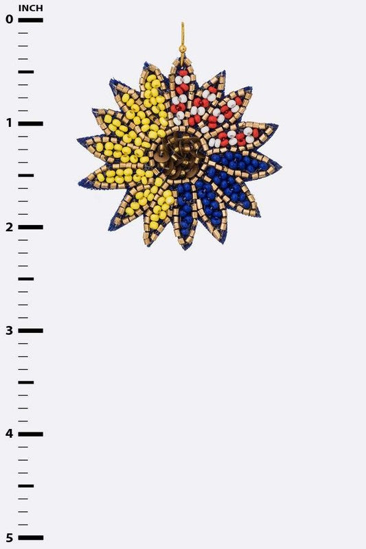USA Flag Sunflower Beaded Earrings