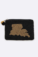 Louisiana State Map Beaded Zip Pouch