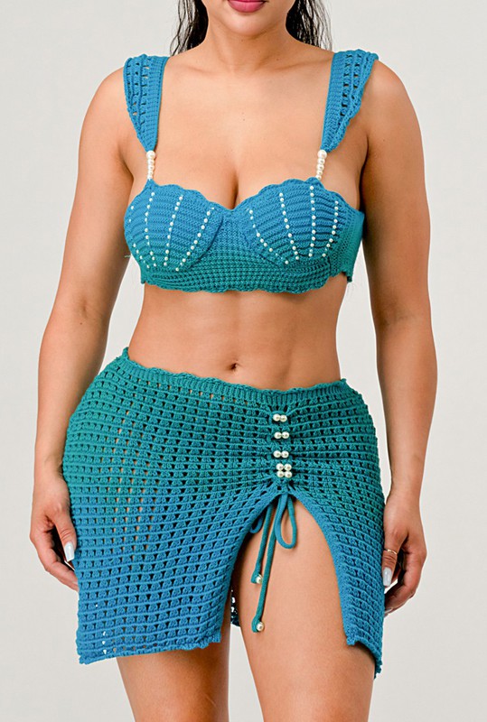 Hand Crocheted Seashell Skirt Set