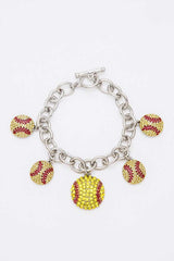 Crystal Softball Charm Toggle Bracelet