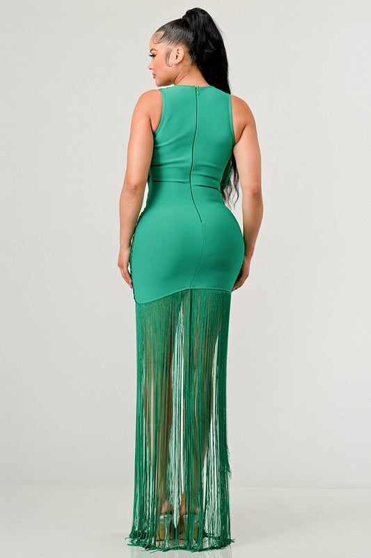 Green Fringe Vacay Dress