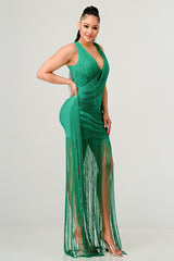 Green Fringe Vacay Dress