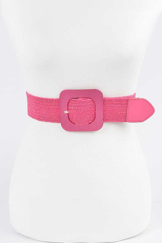 Square Buckle Coated Faux Straw Belt