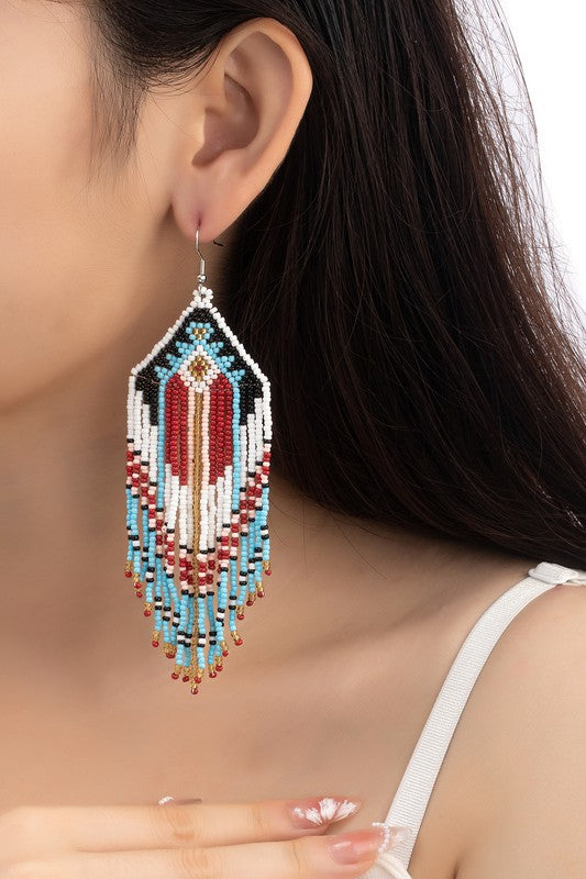 Boho long seed bead drop earrings