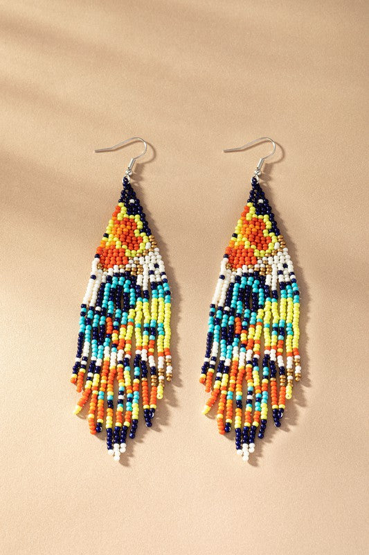 Multi color flower drop seed bead earrings