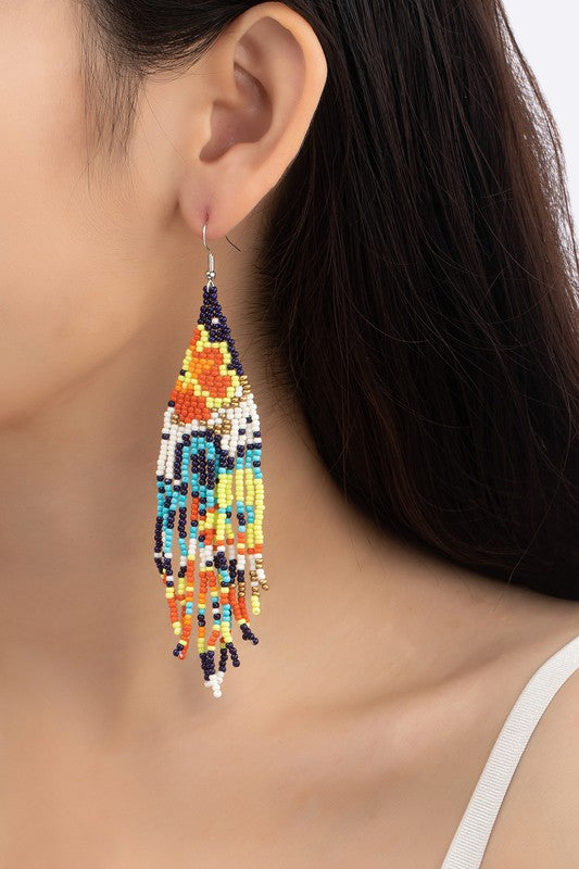 Multi color flower drop seed bead earrings