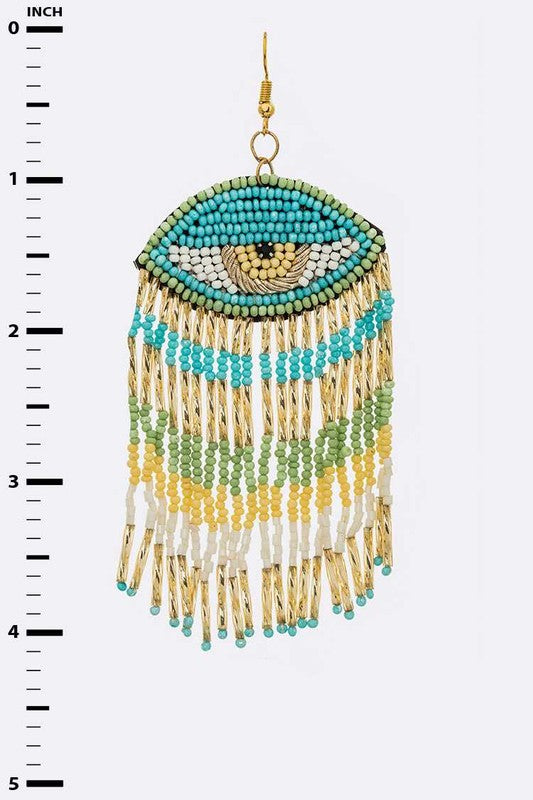 Beaded Tassel Drop Iconic Eye Earrings