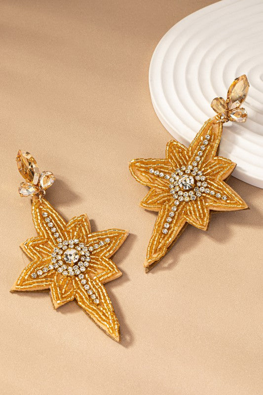 seed bead Christmas star drop earrings