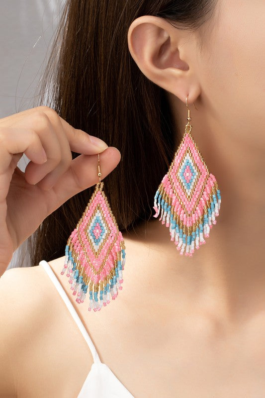 Boho seed bead drop earrings