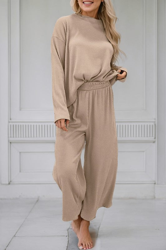 Loose Textured Pullover and Pants Set