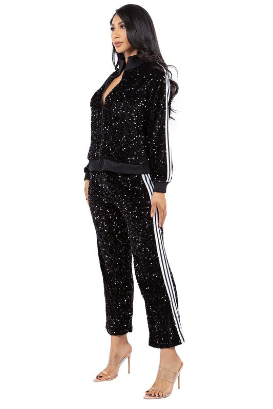 SEXY SEQUIN TWO PIECE PANT SET
