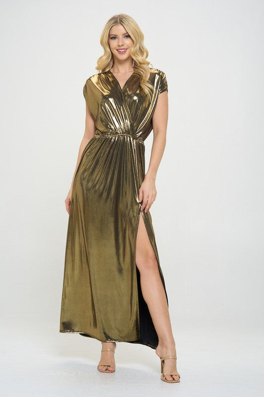Dark Gold Metallic Maxi Dress