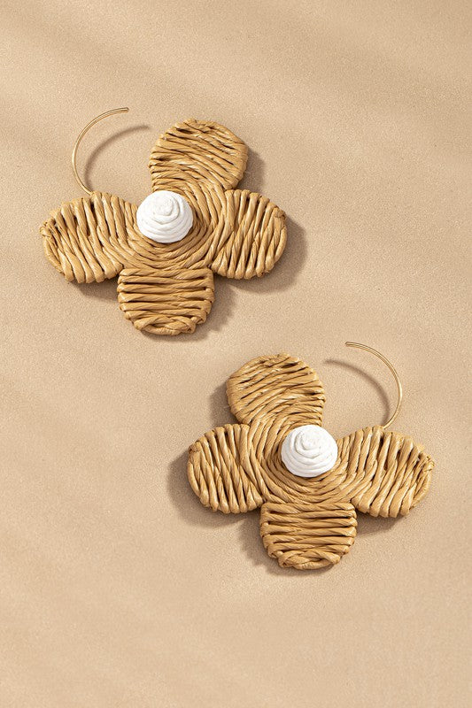 Raffia straw flower earrings