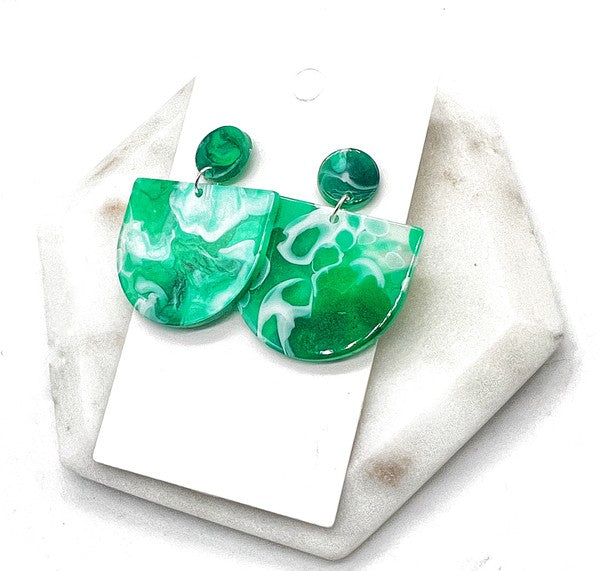 Green Swirl Deco Acrylic Earrings Valentines