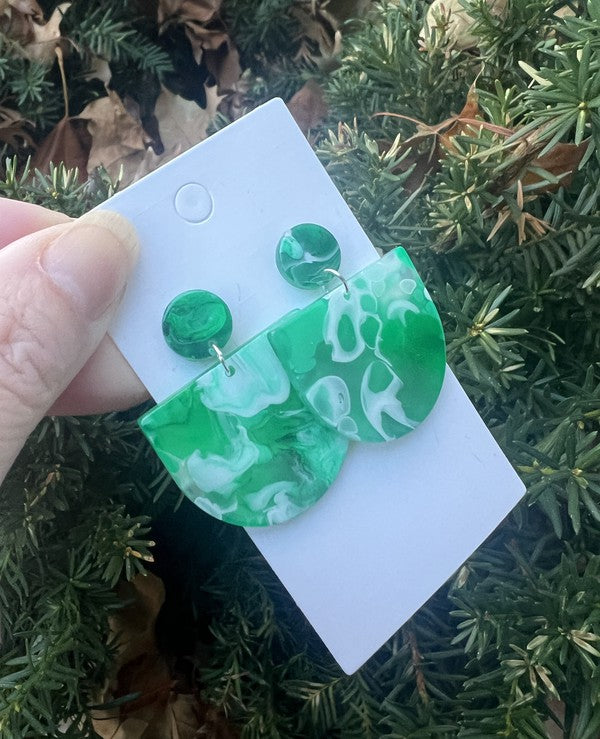 Green Swirl Deco Acrylic Earrings Valentines